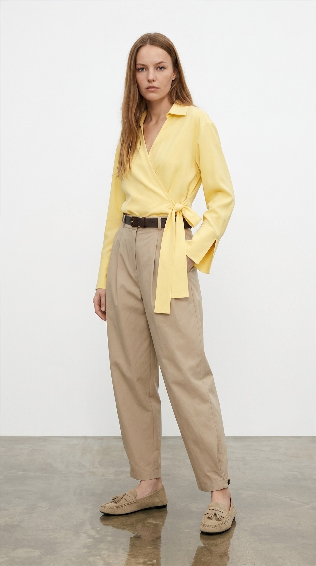 Quzu Front Tie Detailed Blouse Yellow