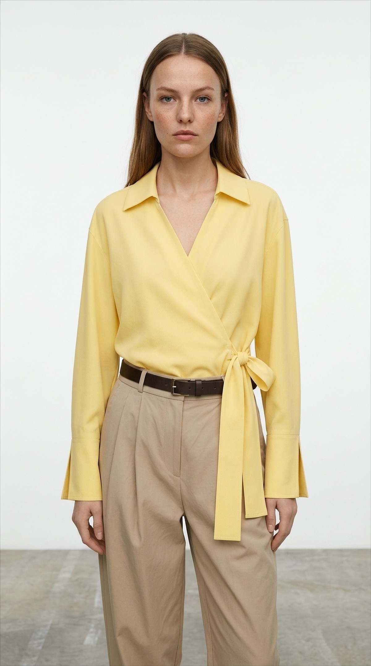 Quzu Front Tie Detailed Blouse Yellow
