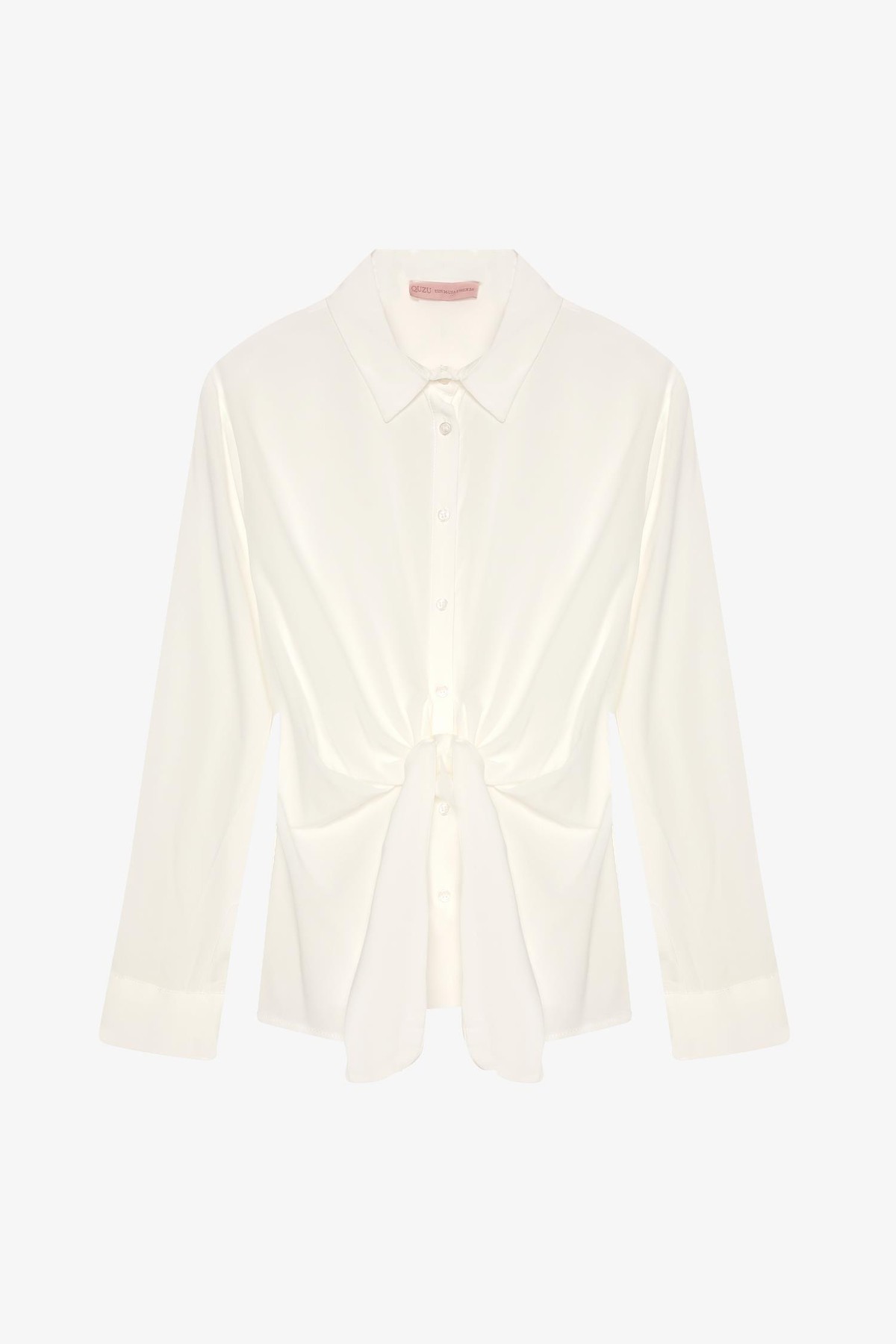 Quzu Önü Bağlama Detaylı Gömlek Ekru