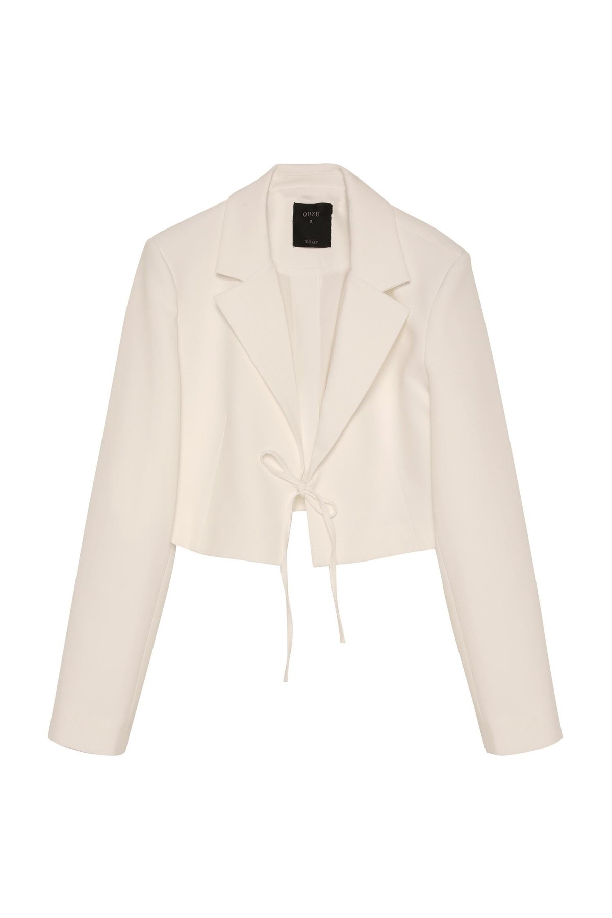 Quzu Önü Bağlamalı Crop Ceket Ekru