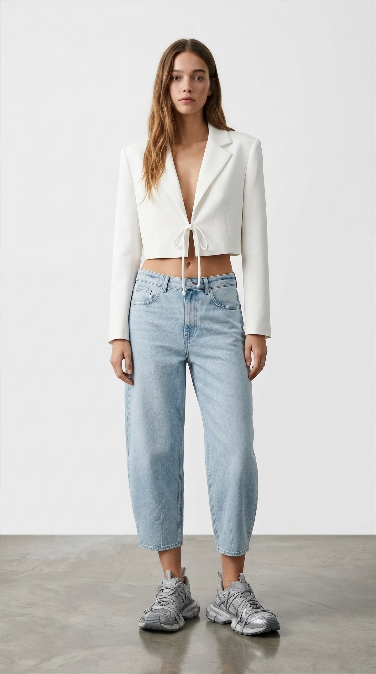 Quzu Front Tie Crop Jacket Ecru