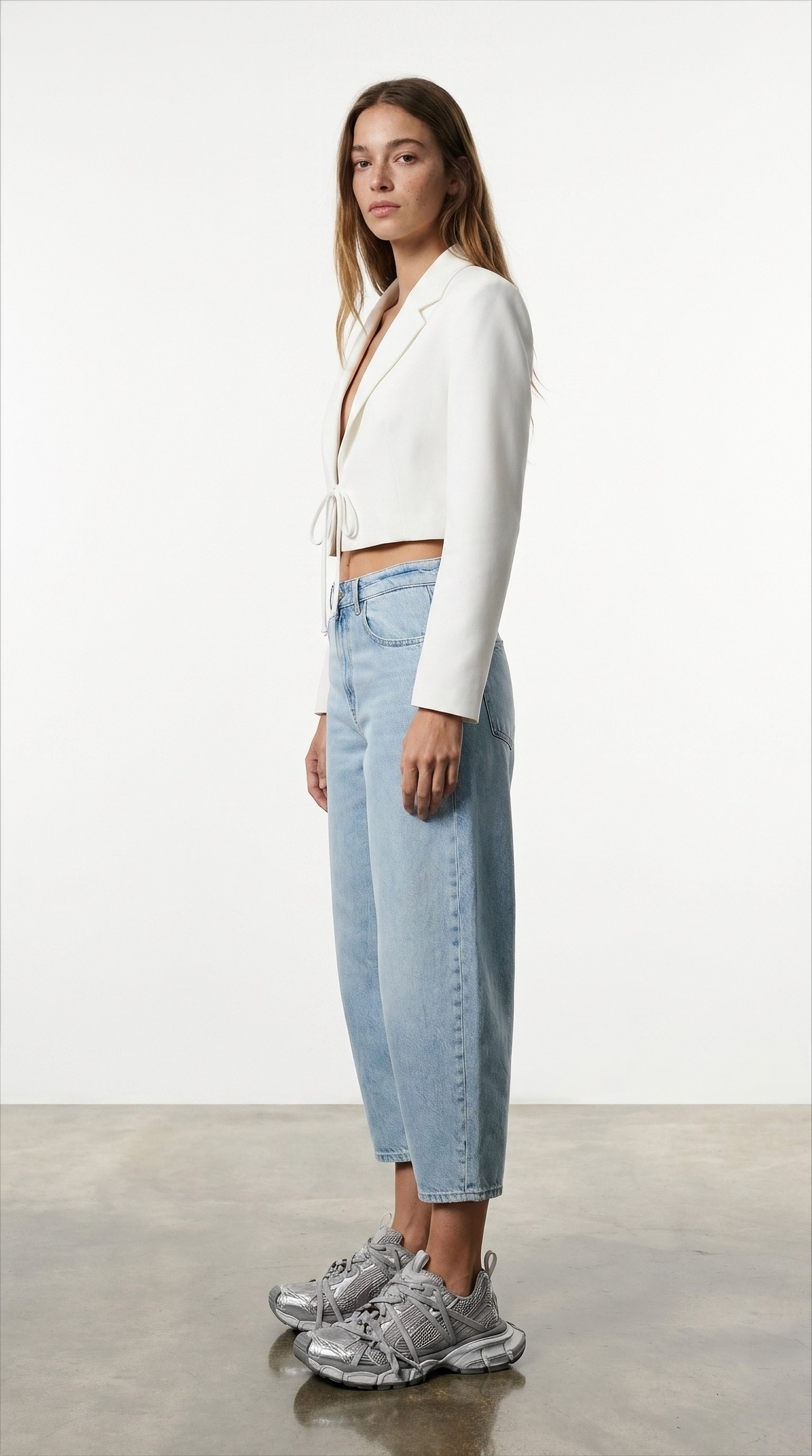 Quzu Front Tie Crop Jacket Ecru