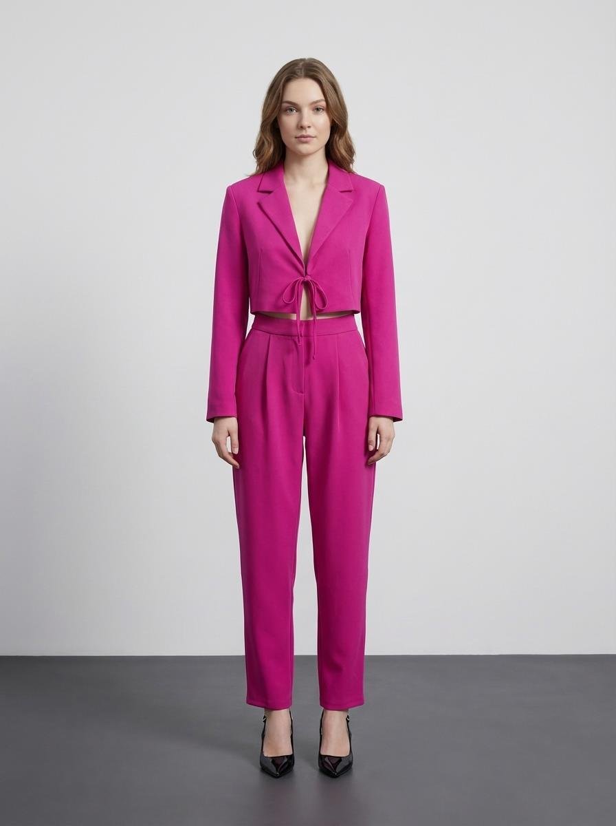 Quzu Önü Bağlamalı Crop Ceket Fuşya