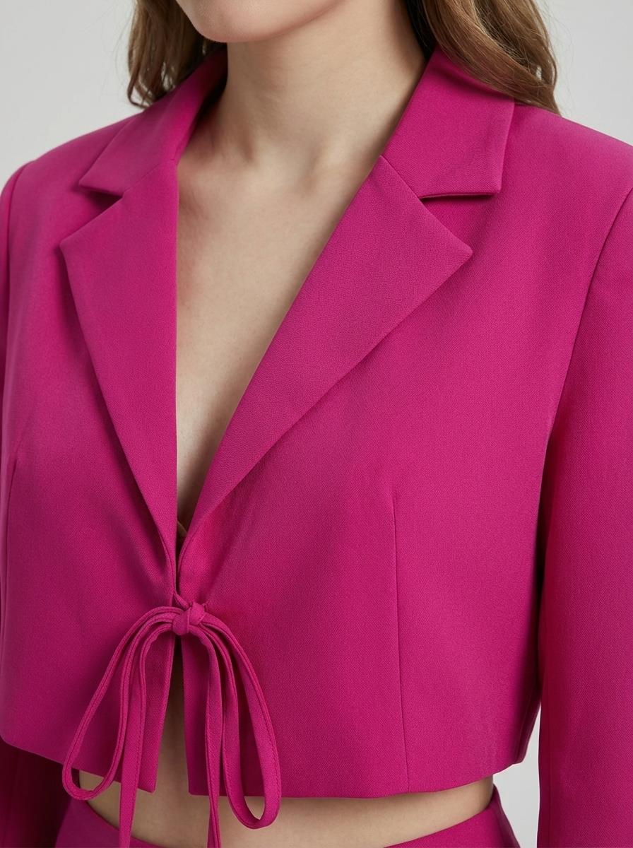 Quzu Önü Bağlamalı Crop Ceket Fuşya