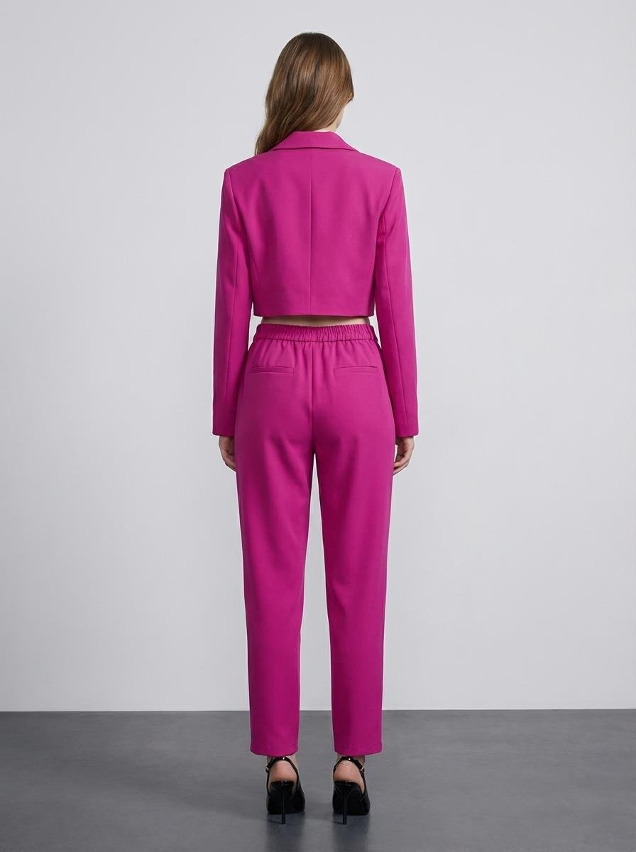 Quzu Önü Bağlamalı Crop Ceket Fuşya