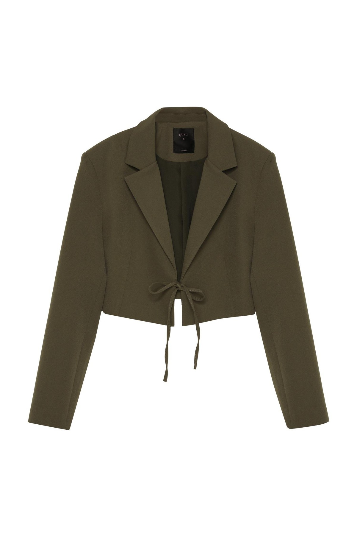 Quzu Önü Bağlamalı Crop Ceket Haki