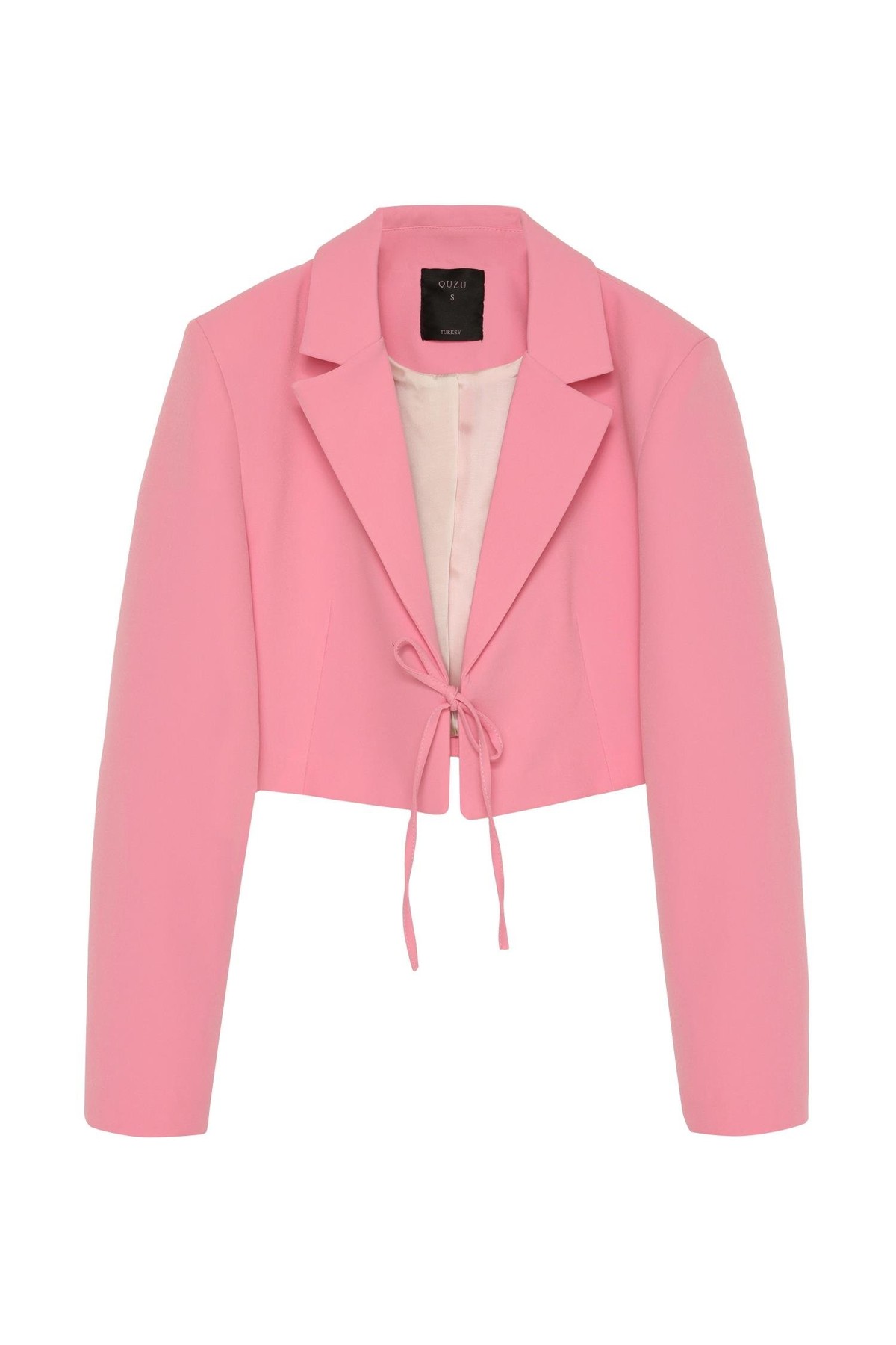 Quzu Önü Bağlamalı Crop Ceket Pembe