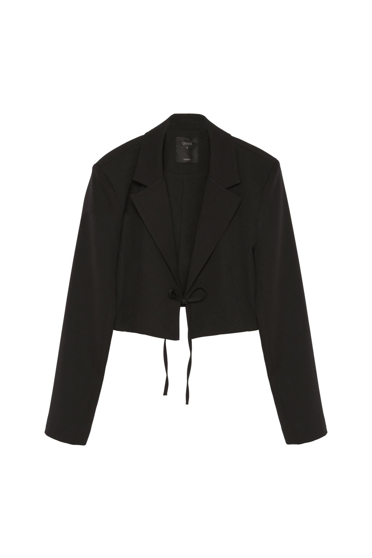 Quzu Önü Bağlamalı Crop Ceket Siyah