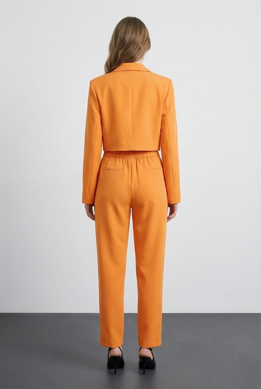 Quzu Önü Bağlamalı Crop Ceket Turuncu