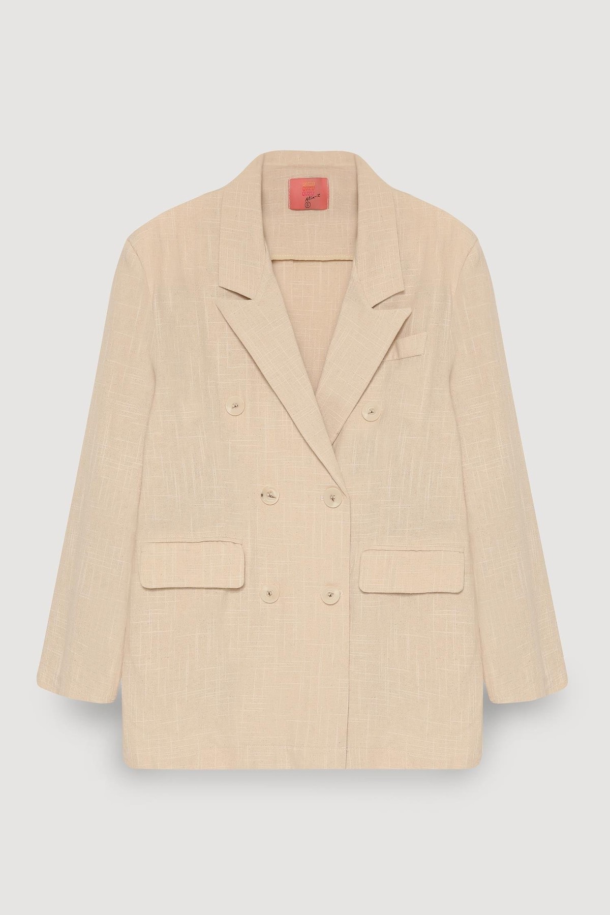 Quzu Önü Düğme Detaylı Ceket Natur