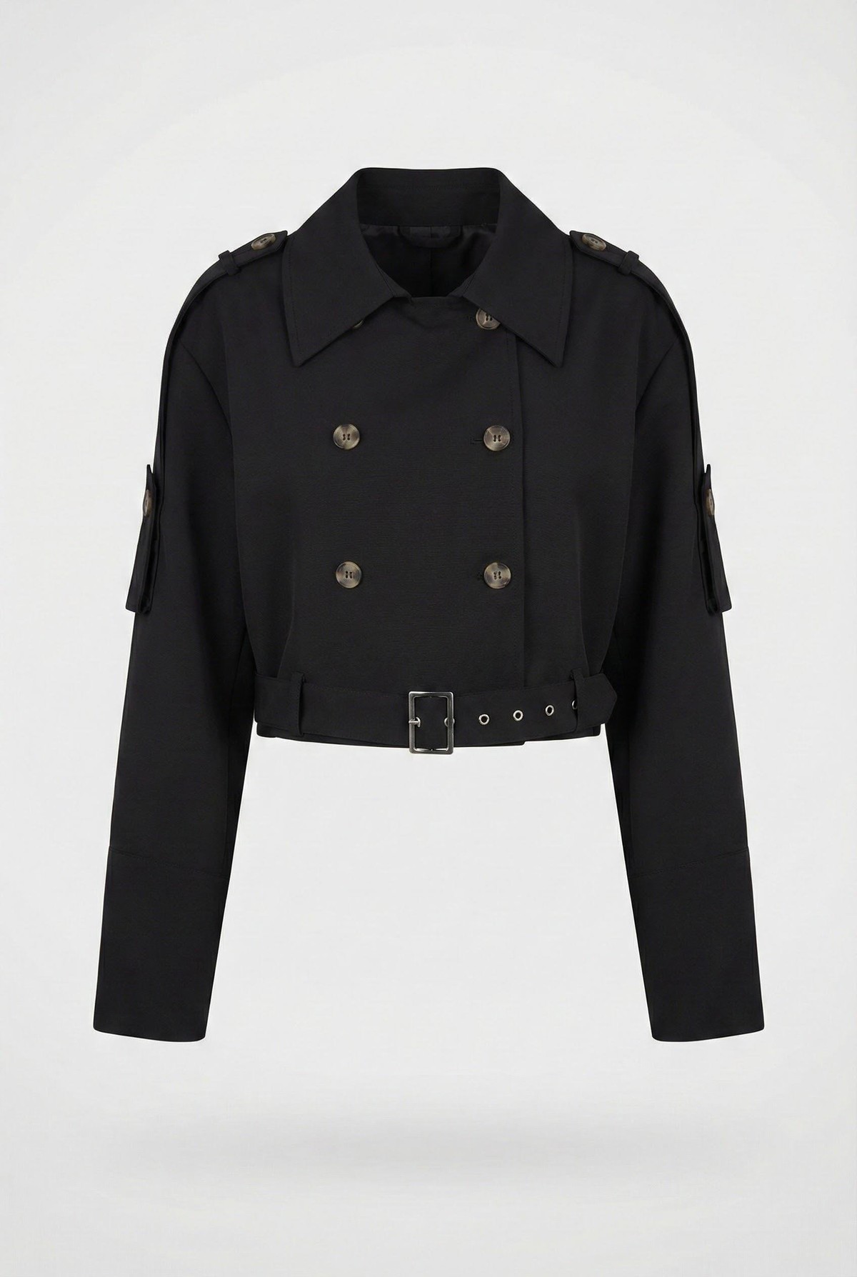 Quzu Önü Düğme Ve Kemerli Trençkot Siyah