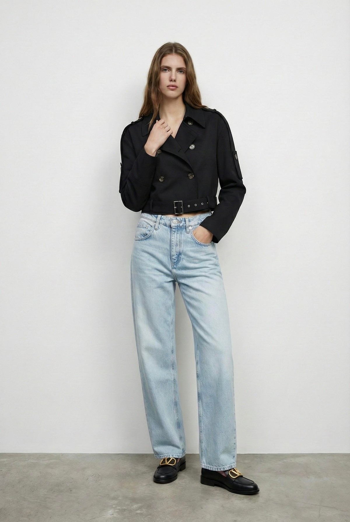 Quzu Önü Düğme Ve Kemerli Trençkot Siyah