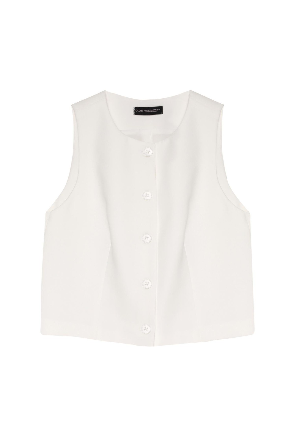 Quzu Önü Düğmeli Yelek Ekru