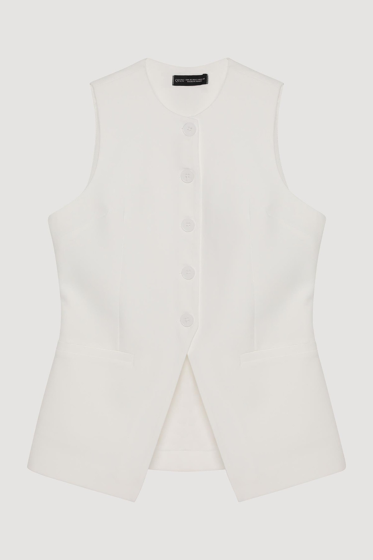 Quzu Önü Düğmeli Yelek Ekru