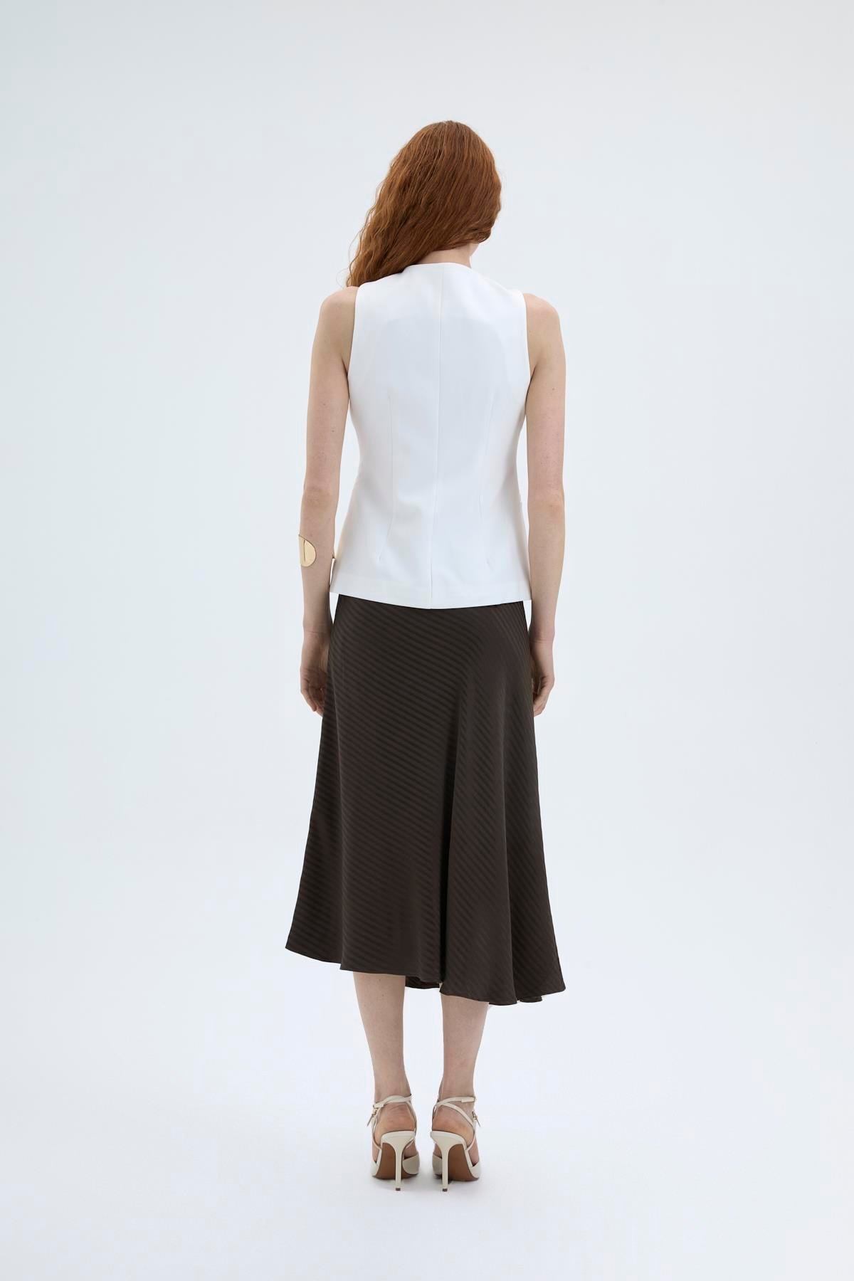 Quzu Önü Düğmeli Yelek Ekru