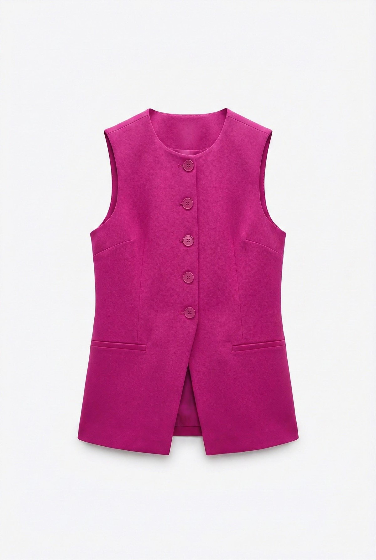 Quzu Önü Düğmeli Yelek Fuşya