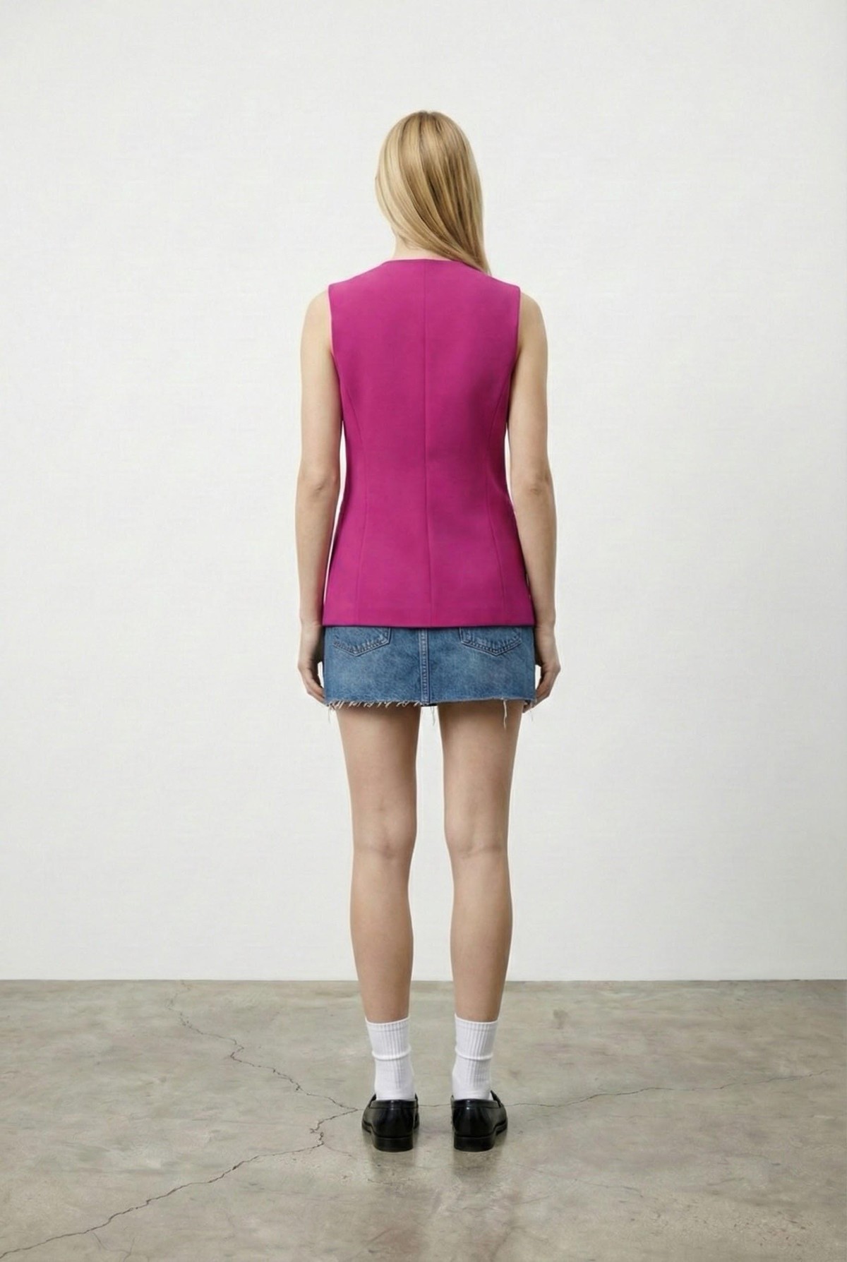 Quzu Önü Düğmeli Yelek Fuşya