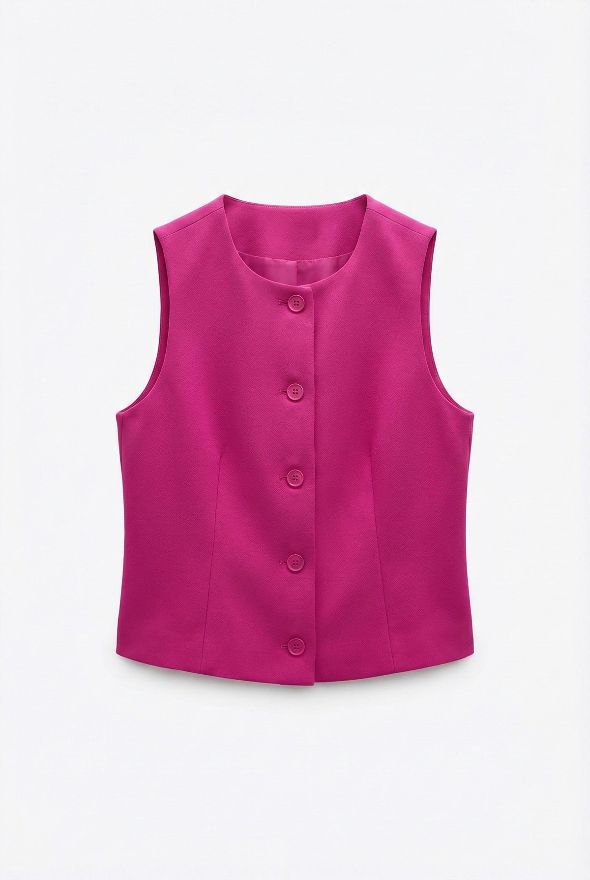 Quzu Önü Düğmeli Yelek Fuşya