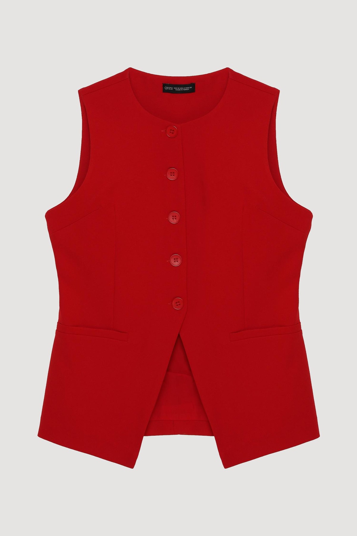 Quzu Önü Düğmeli Yelek Kırmızı