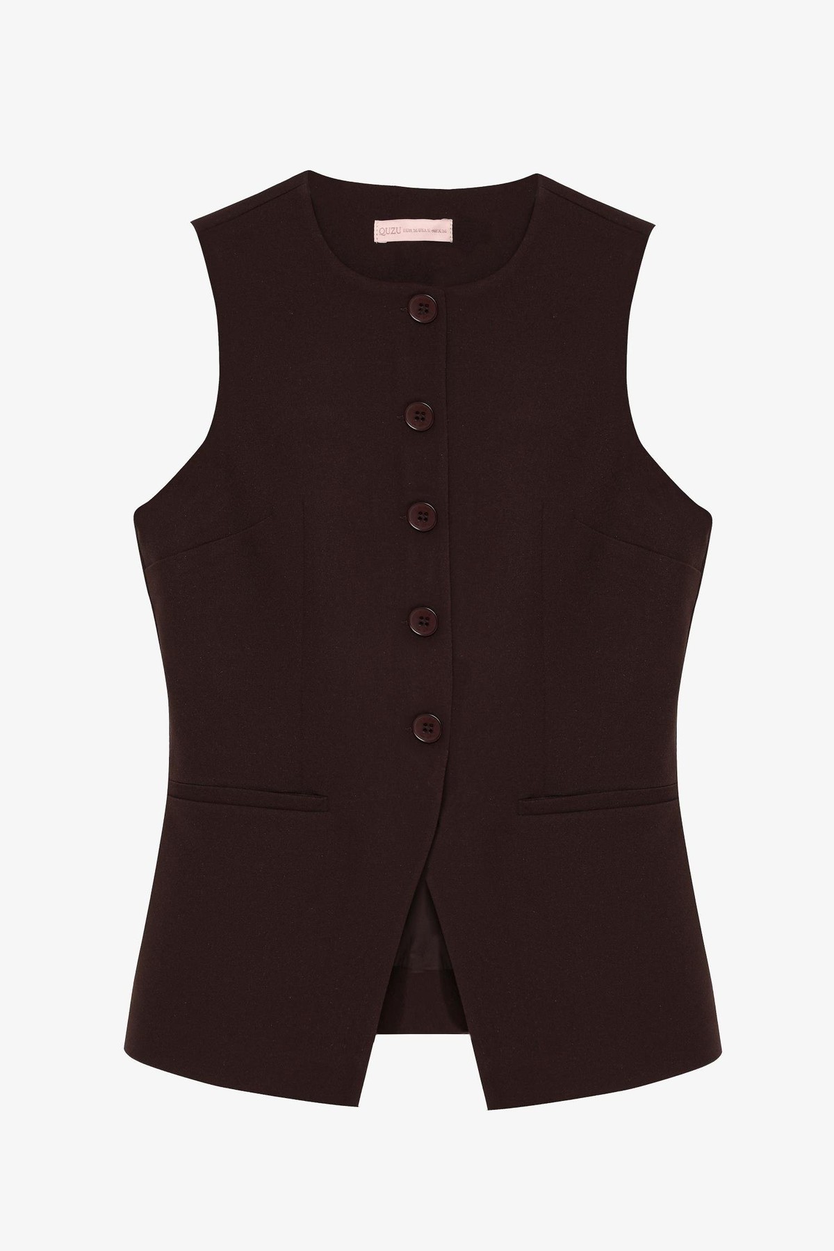 Quzu Önü Düğmeli Yelek Koyu Kahve