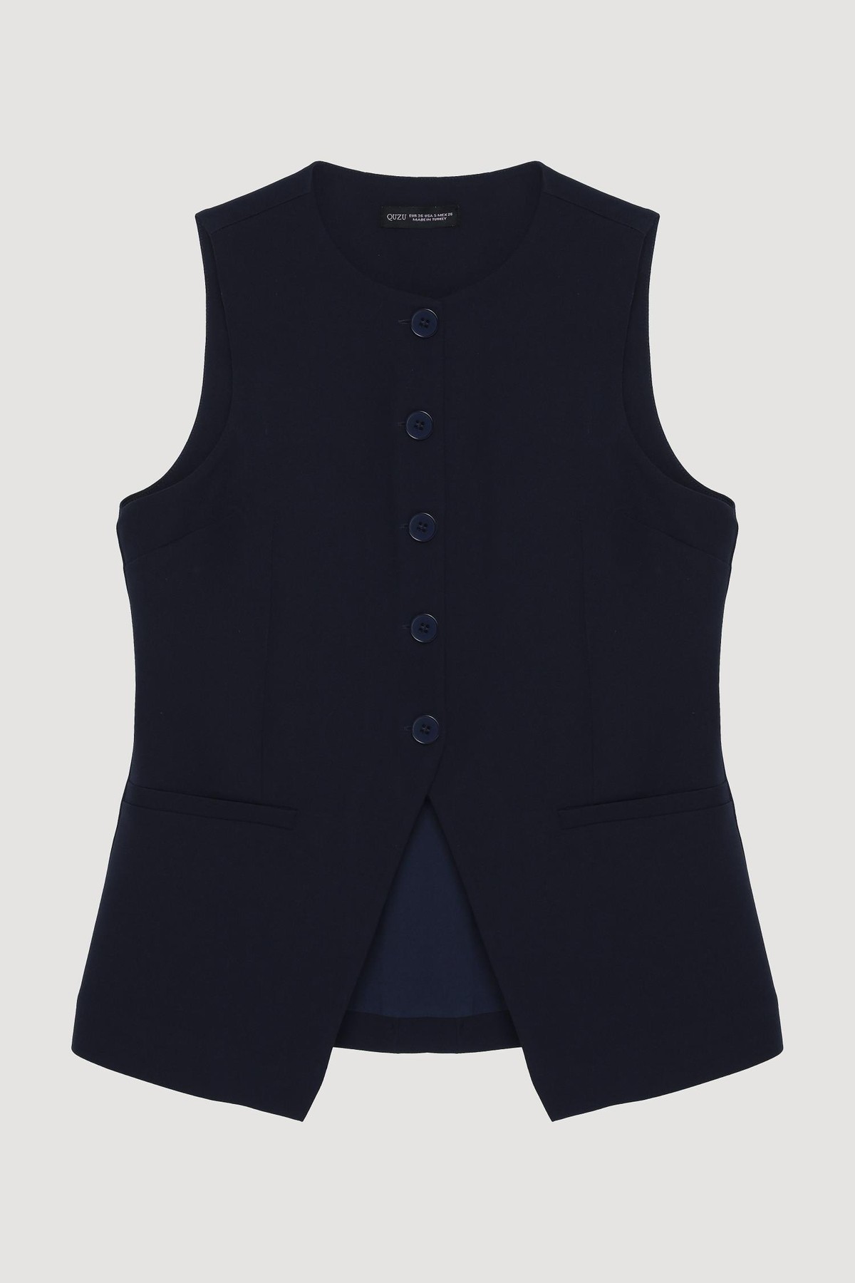 Quzu Önü Düğmeli Yelek Lacivert