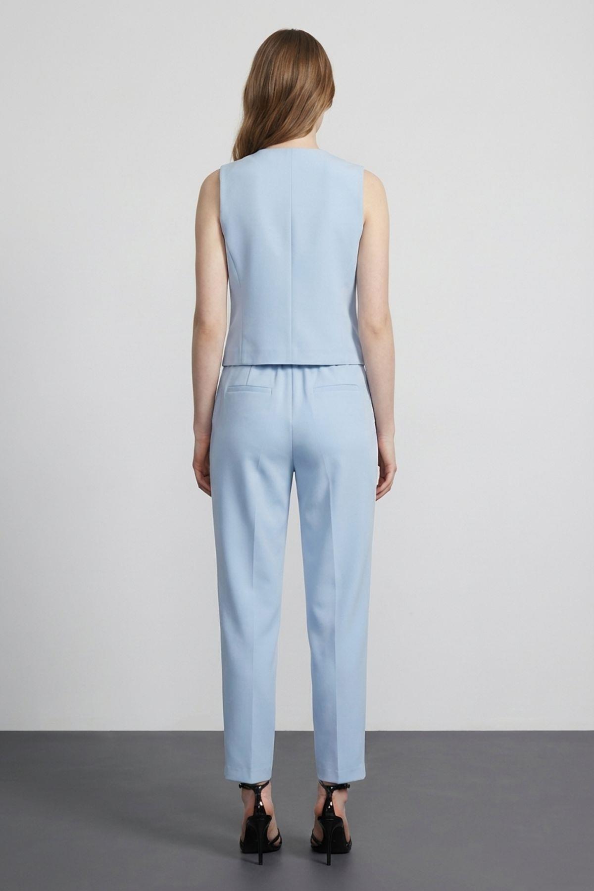 Quzu Önü Düğmeli Yelek Mavi