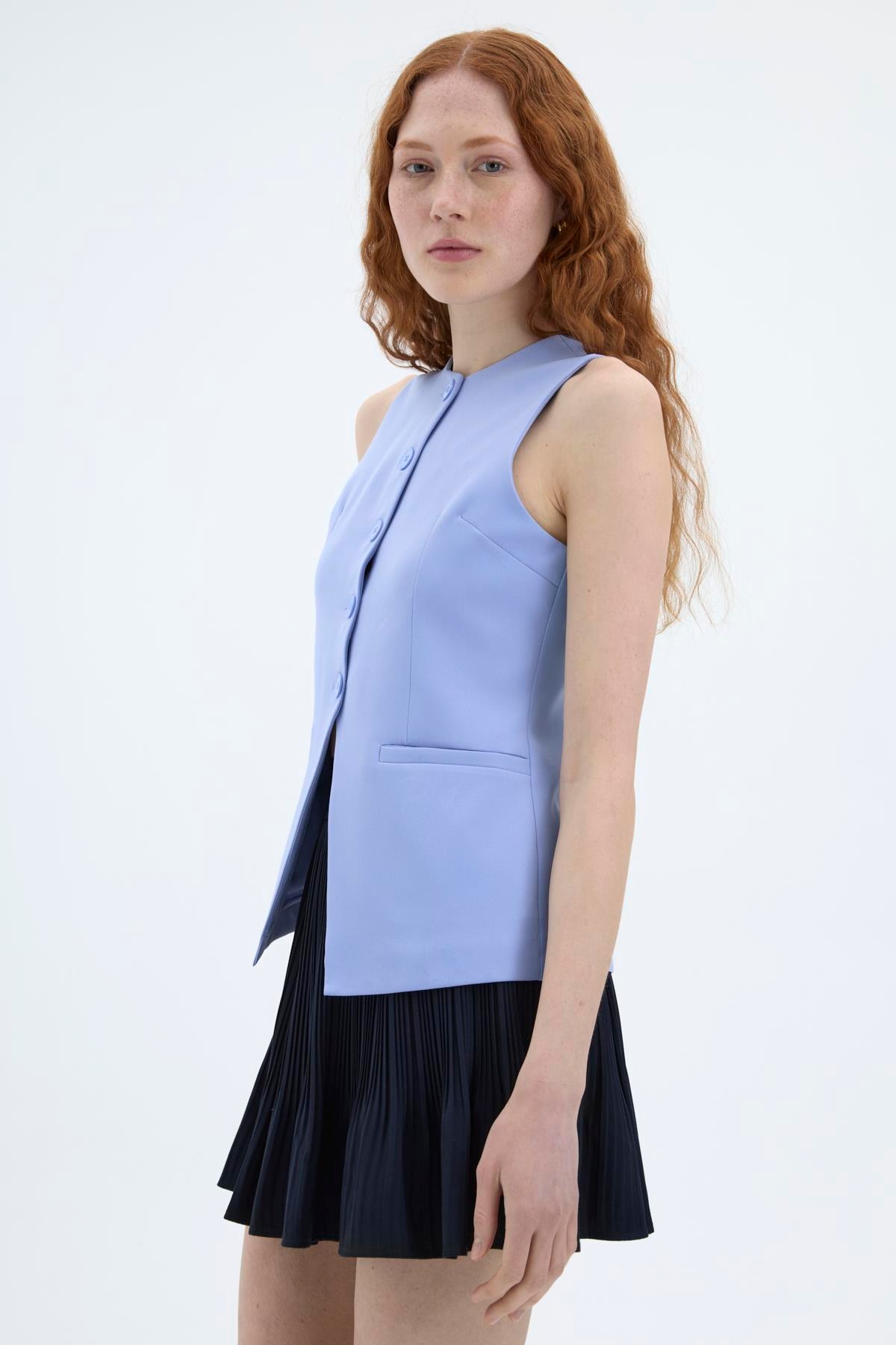 Quzu Önü Düğmeli Yelek Mavi