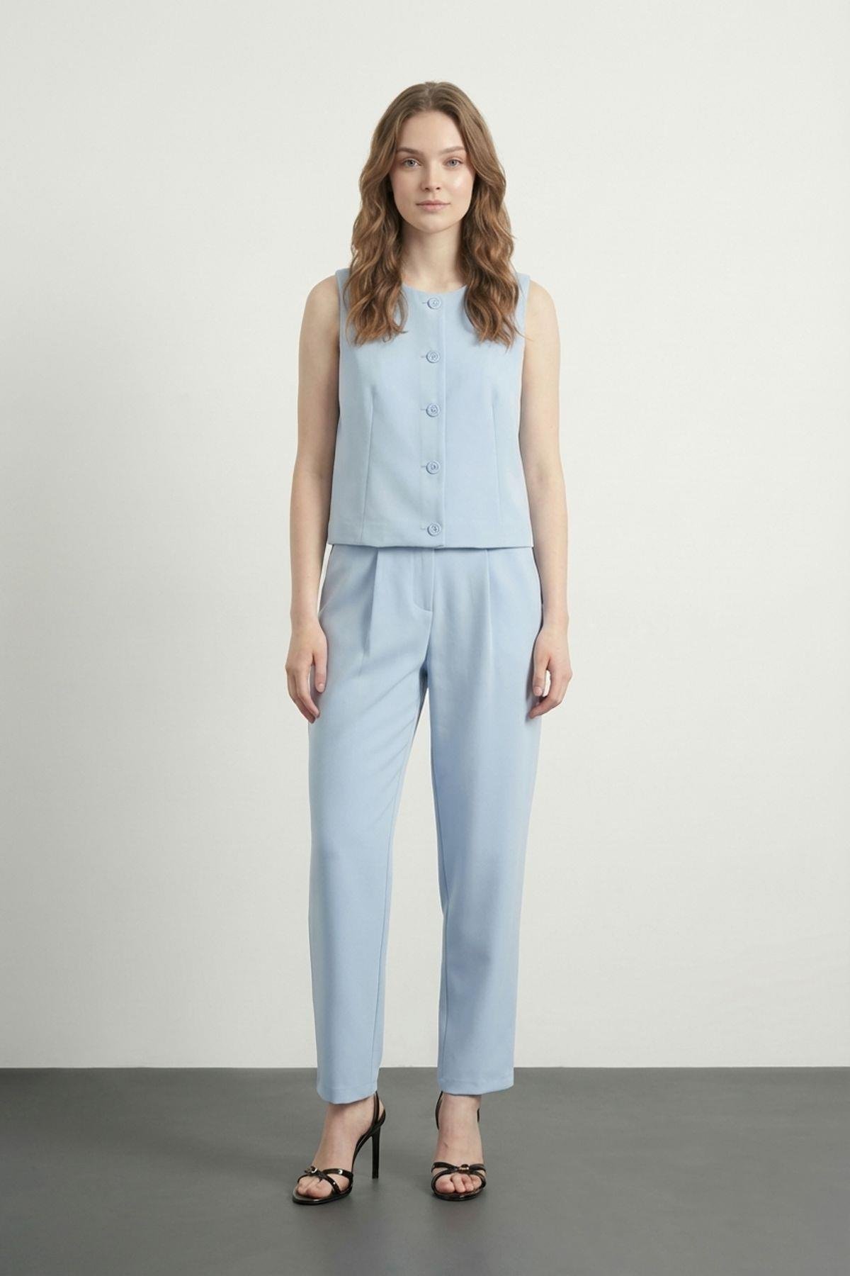 Quzu Önü Düğmeli Yelek Mavi