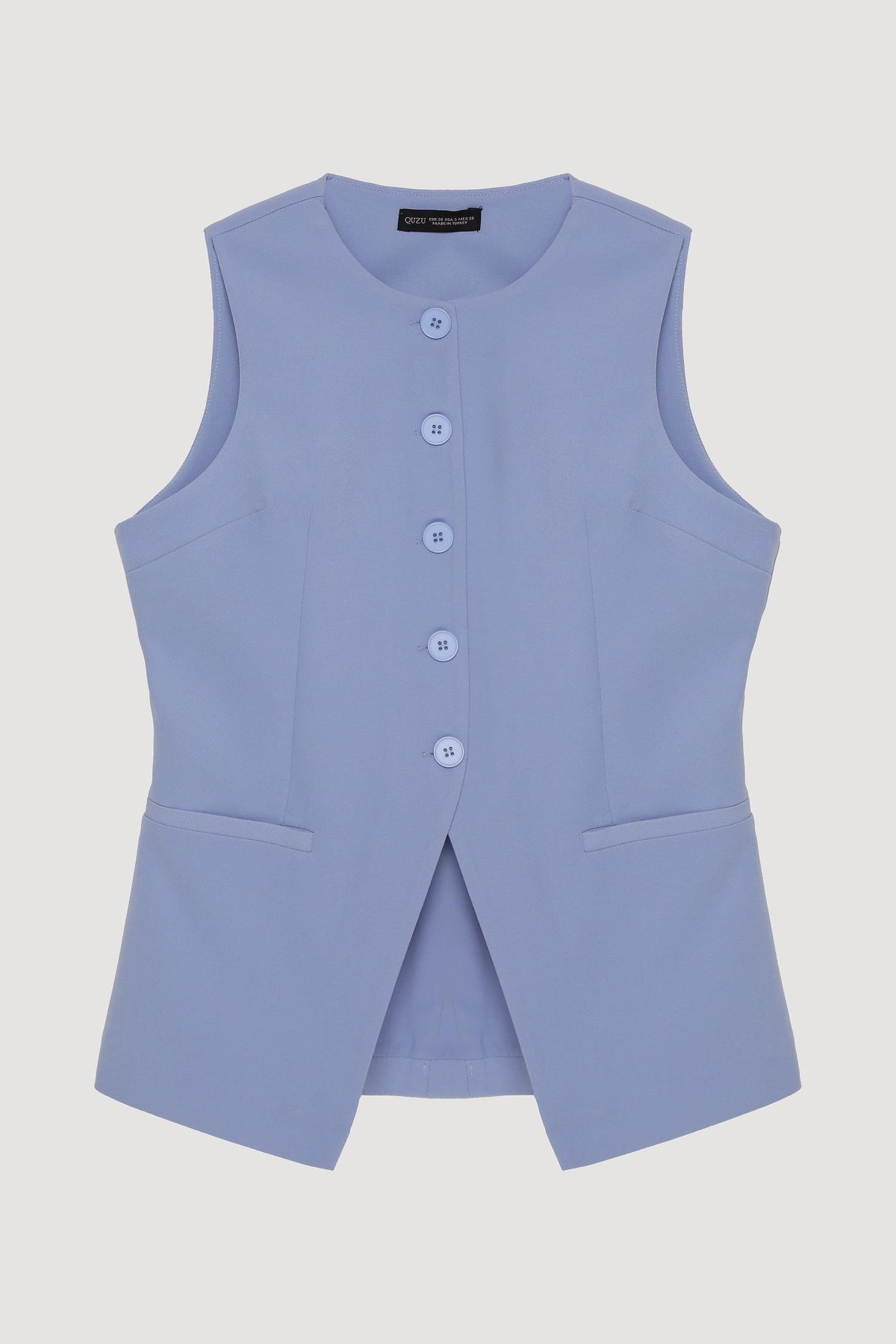 Quzu Önü Düğmeli Yelek Mavi