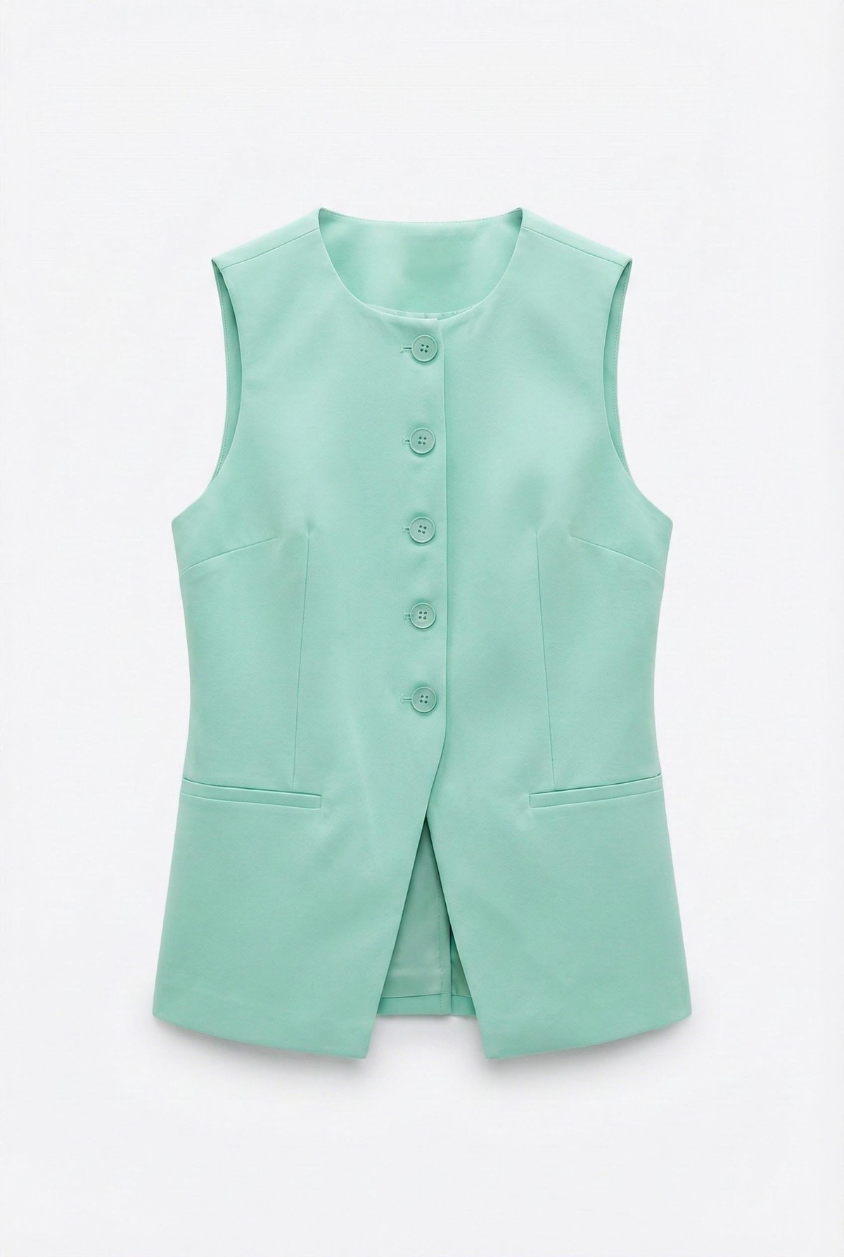 Quzu Önü Düğmeli Yelek Mint