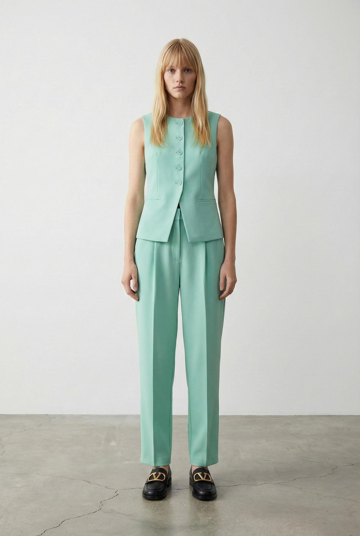 Quzu Önü Düğmeli Yelek Mint