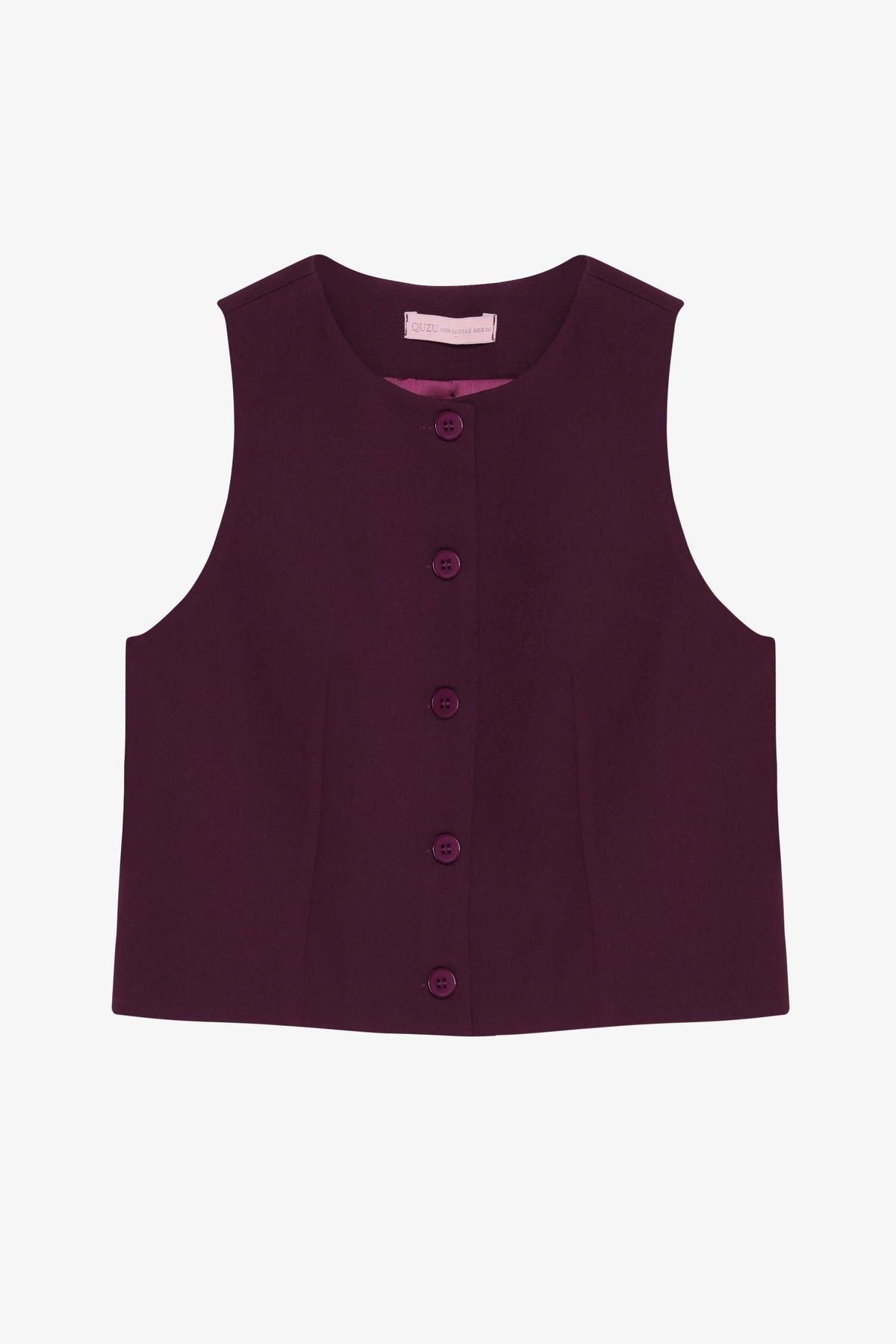 Quzu Önü Düğmeli Yelek Mürdüm