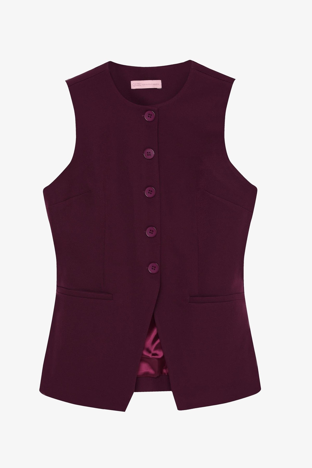 Quzu Önü Düğmeli Yelek Mürdüm