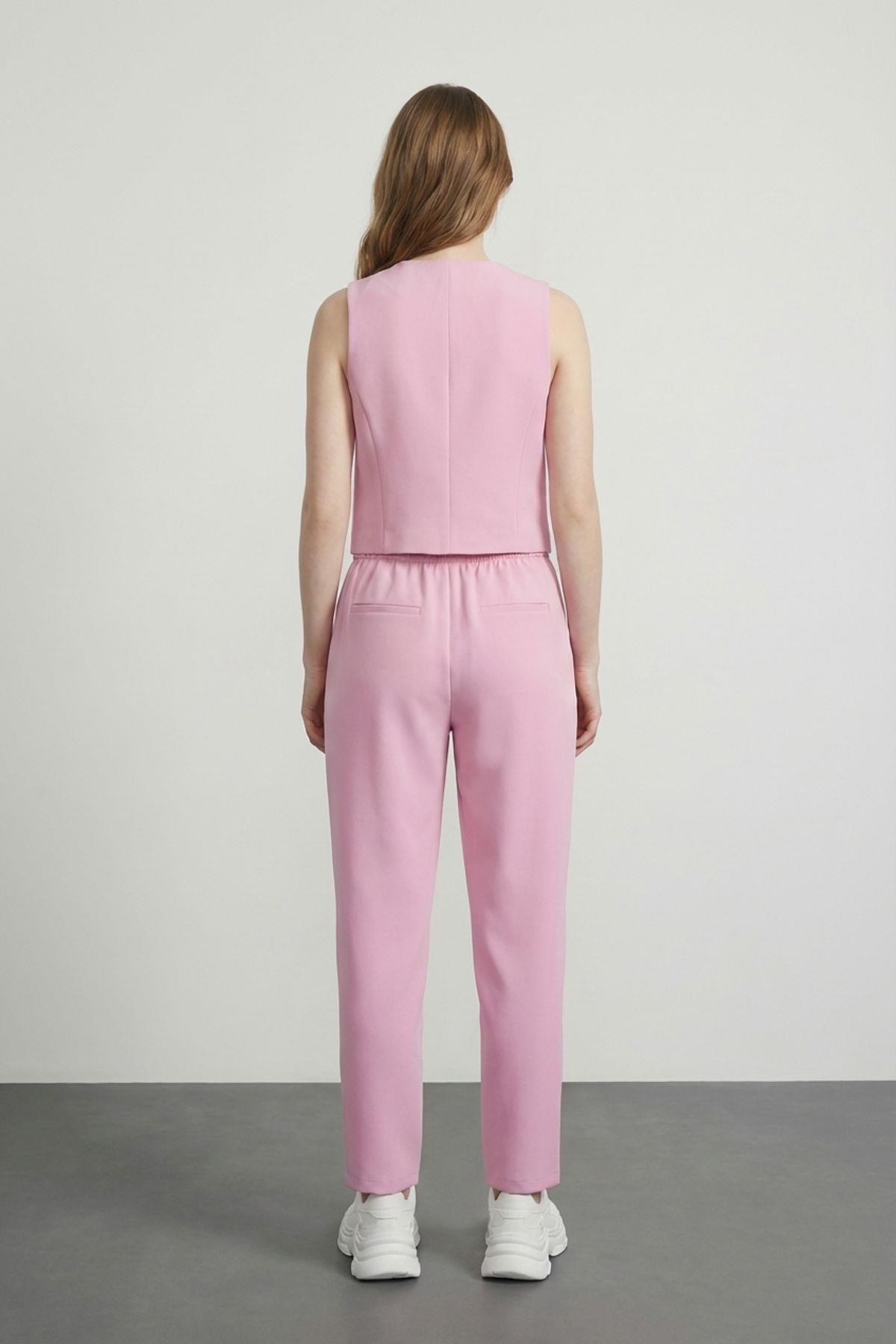 Quzu Önü Düğmeli Yelek Pembe