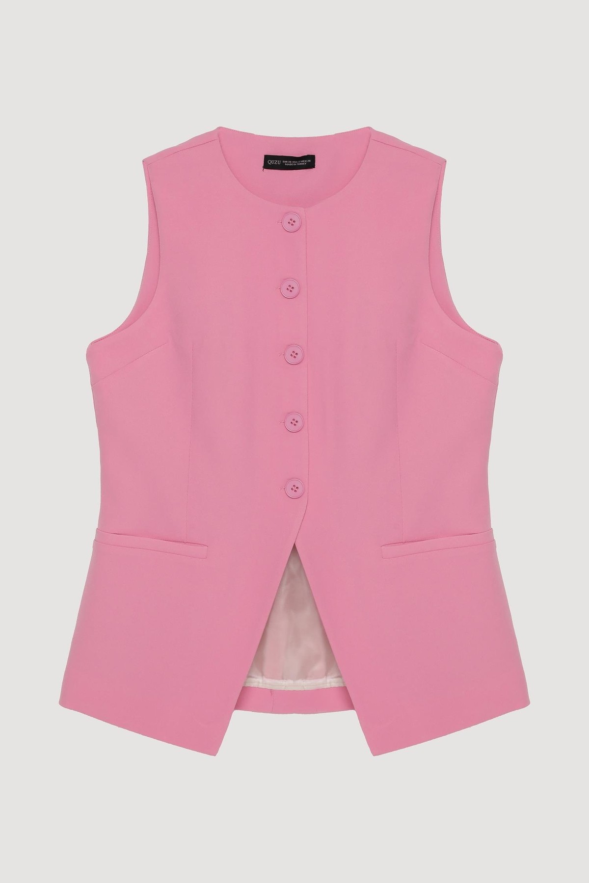 Quzu Önü Düğmeli Yelek Pembe
