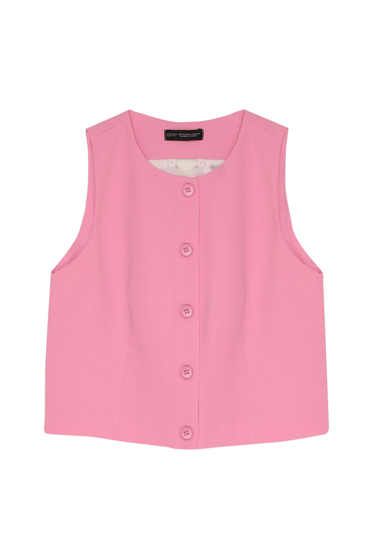 Quzu Önü Düğmeli Yelek Pembe
