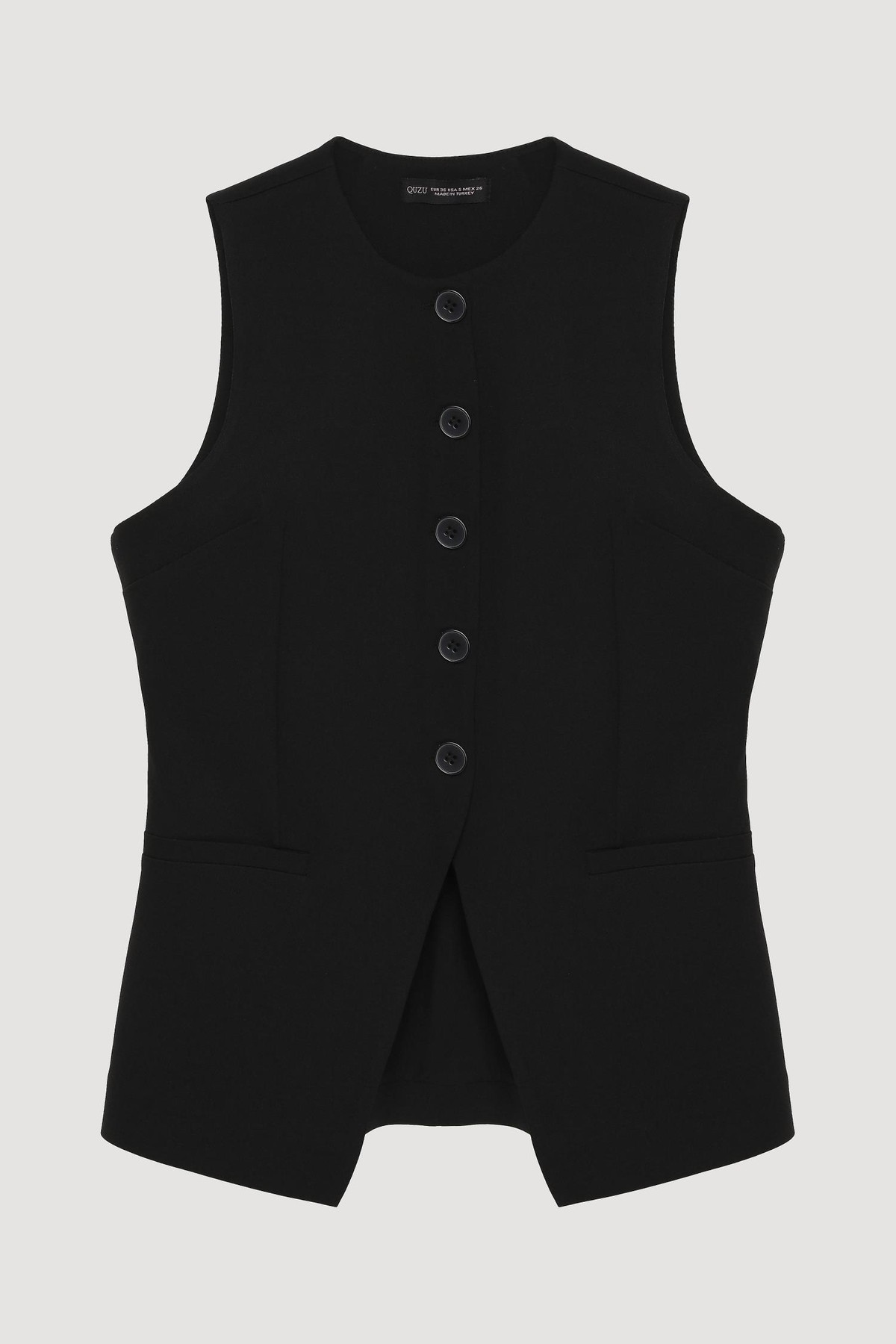 Quzu Önü Düğmeli Yelek Siyah