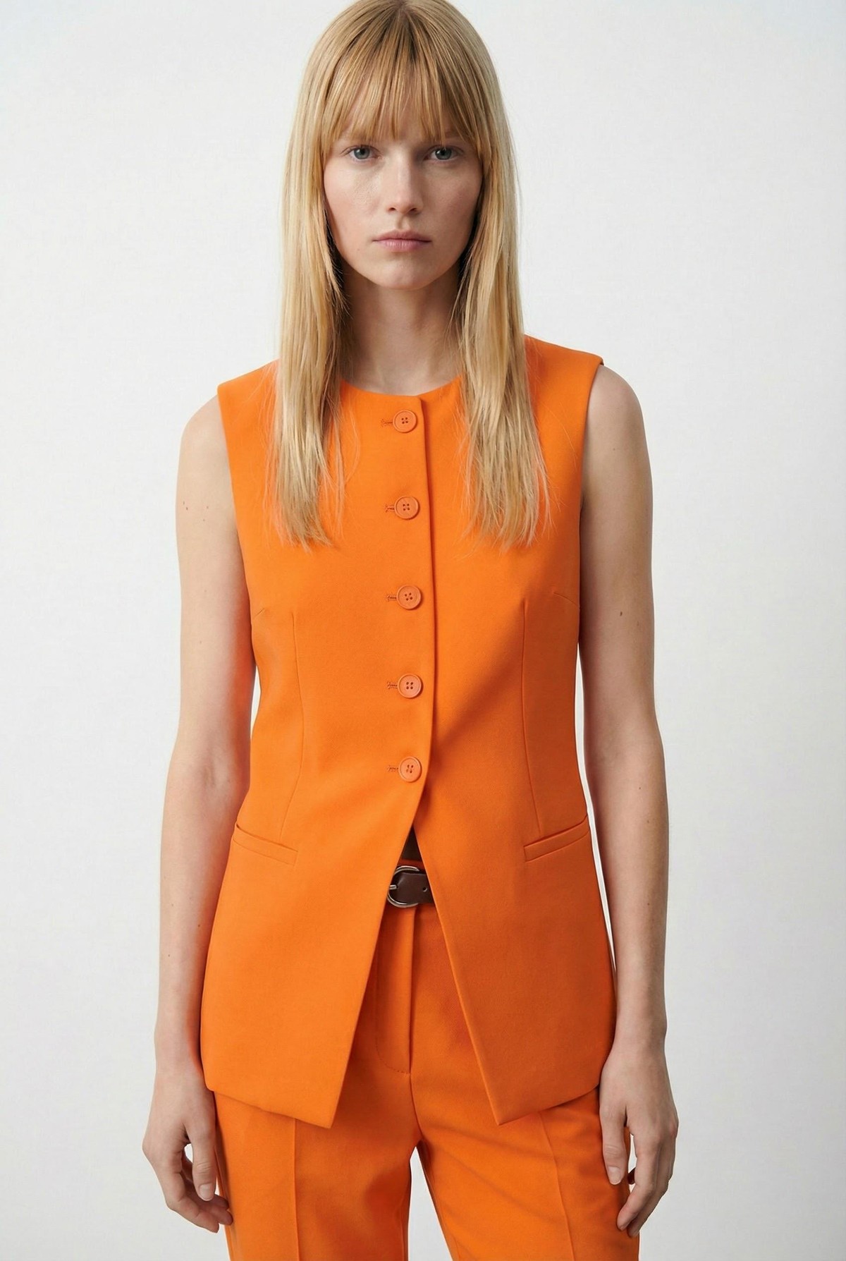 Quzu Önü Düğmeli Yelek Turuncu