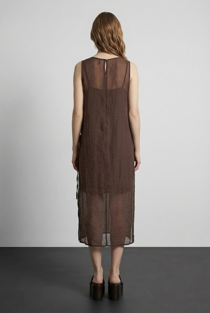 Quzu Organze Astarlı Elbise Kahve