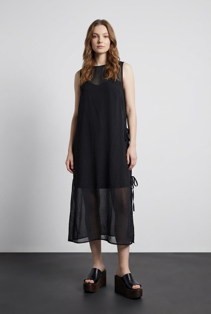 Quzu Organze Astarlı Elbise Siyah