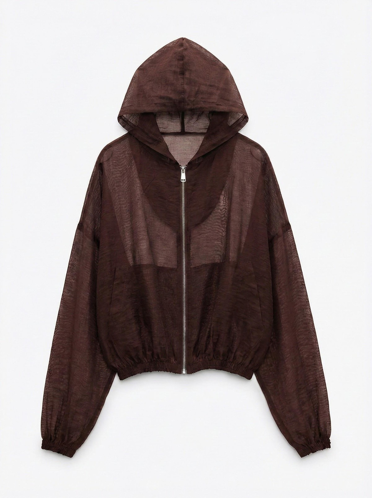 Quzu Organze Kapüşonlu Ceket Kahve