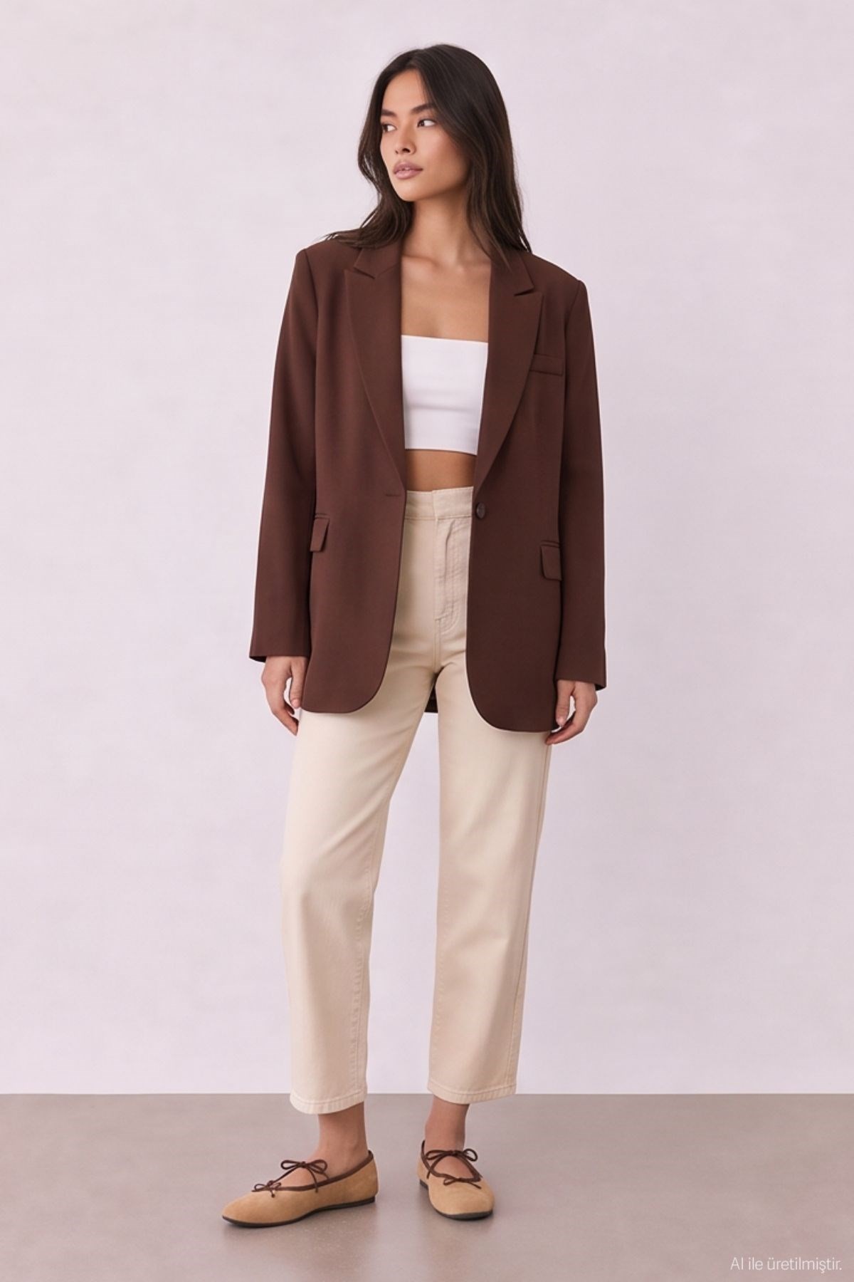 Quzu Oversize Blazer Ceket Koyu Kahve