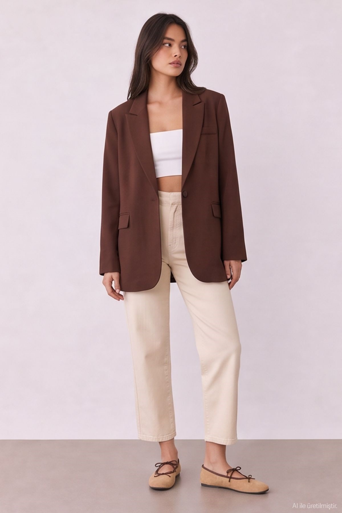 Quzu Oversize Blazer Ceket Koyu Kahve