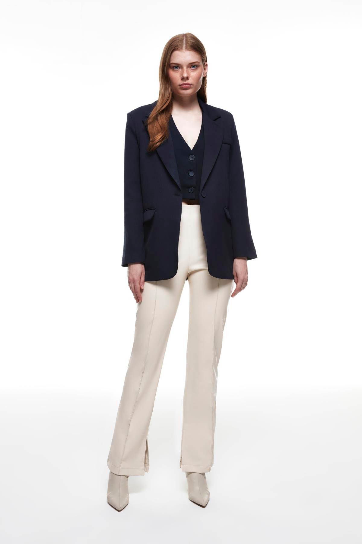 Quzu Oversize Blazer Ceket Lacivert