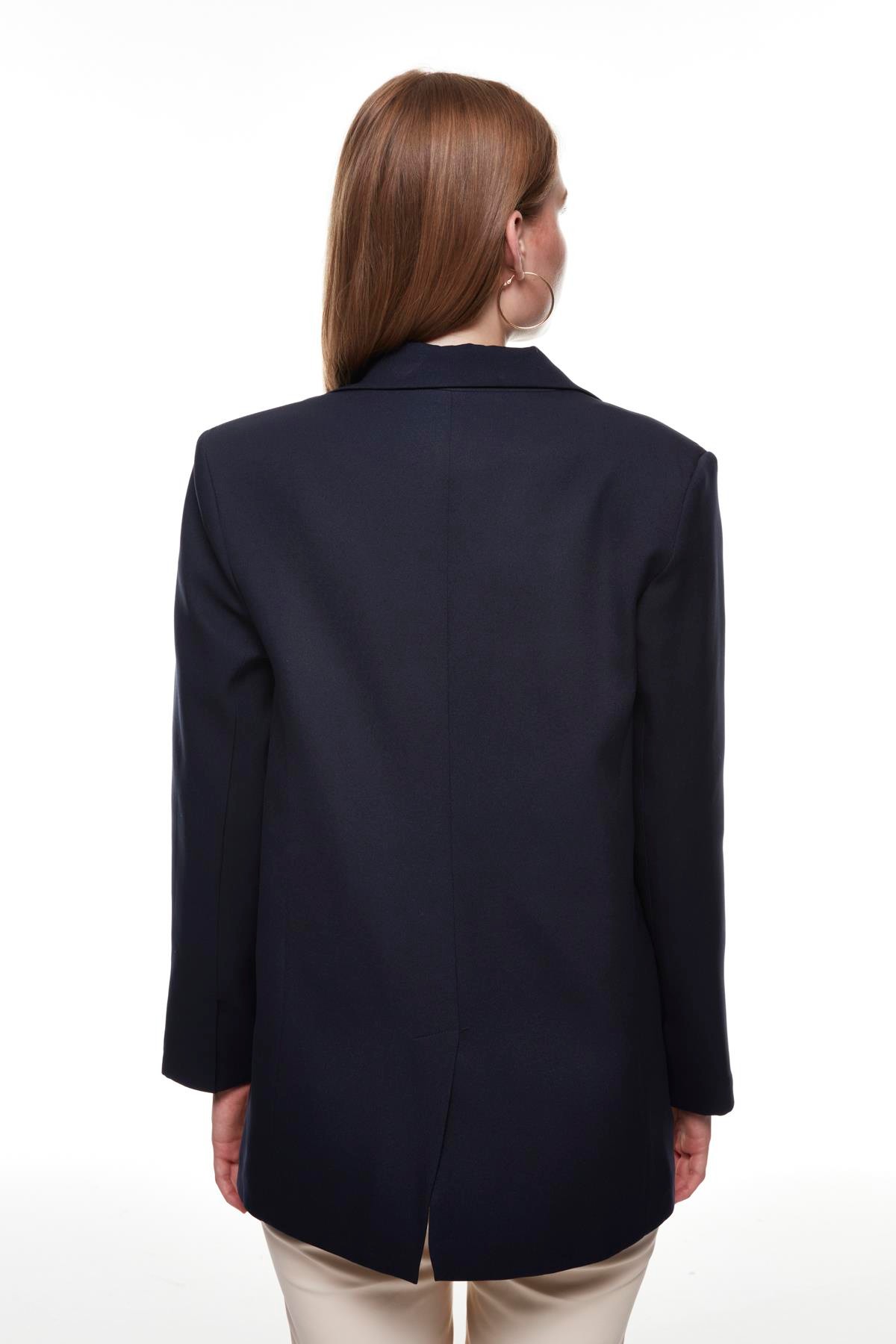 Quzu Oversize Blazer Ceket Lacivert