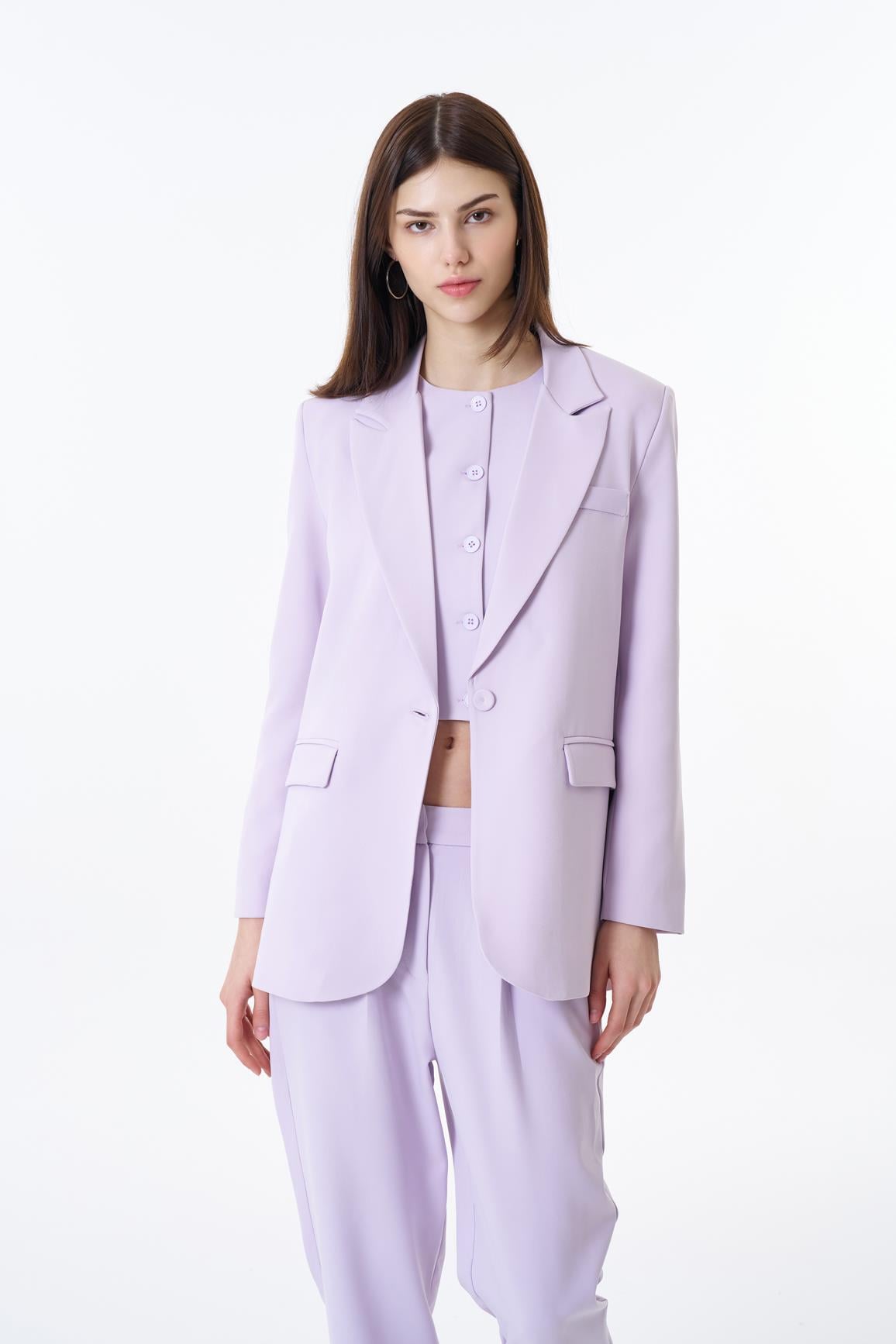 Quzu Oversize Blazer Ceket Lila