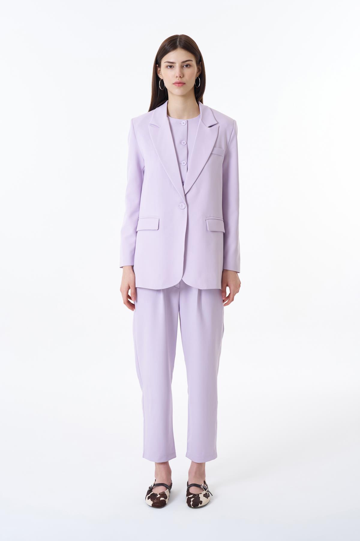 Quzu Oversize Blazer Ceket Lila