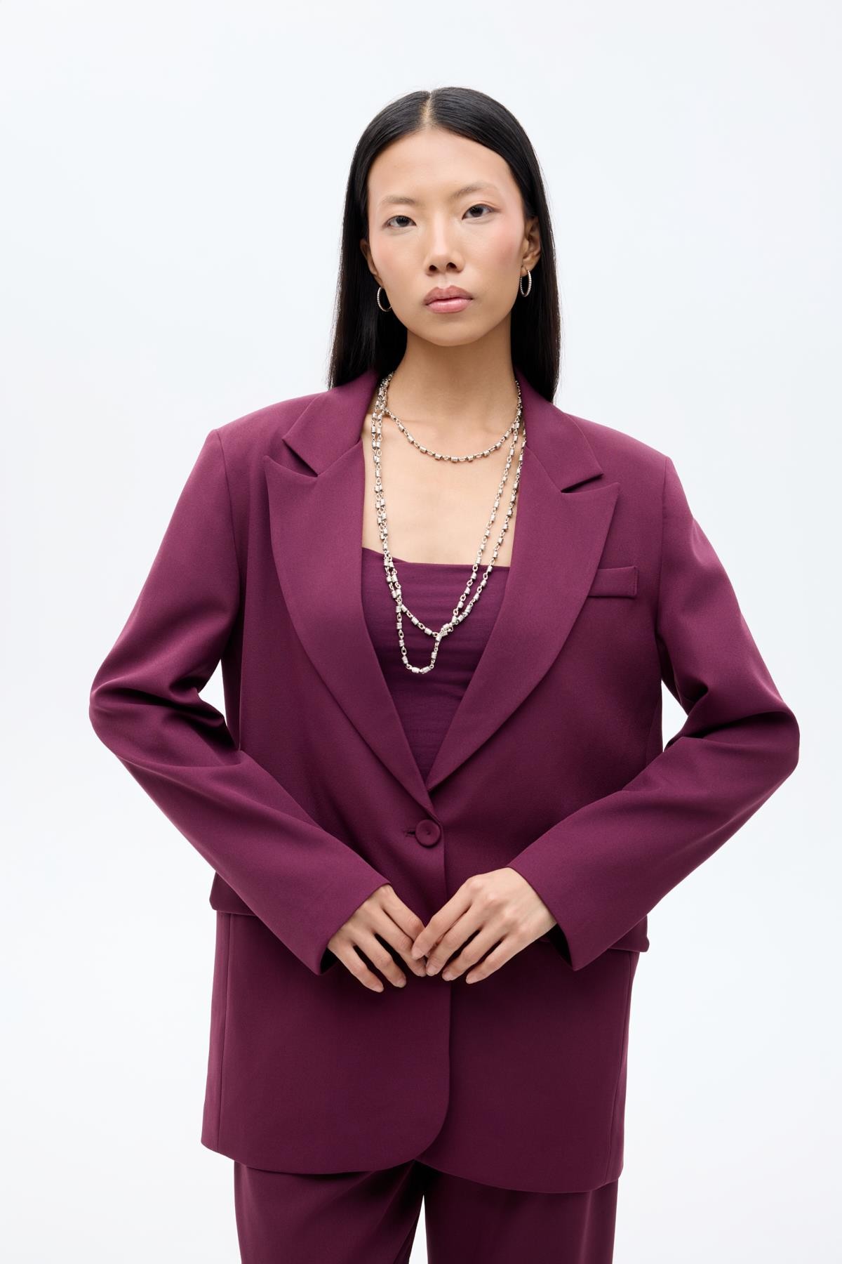 Quzu Oversize Blazer Ceket Mürdüm