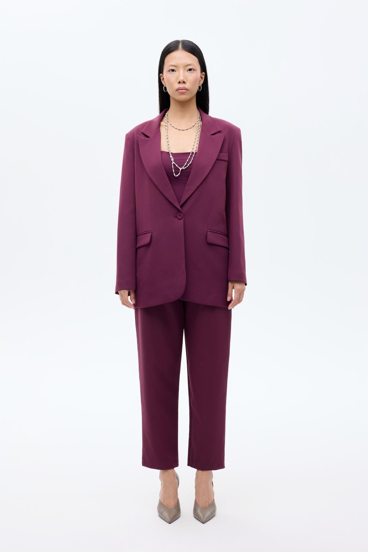 Quzu Oversize Blazer Ceket Mürdüm