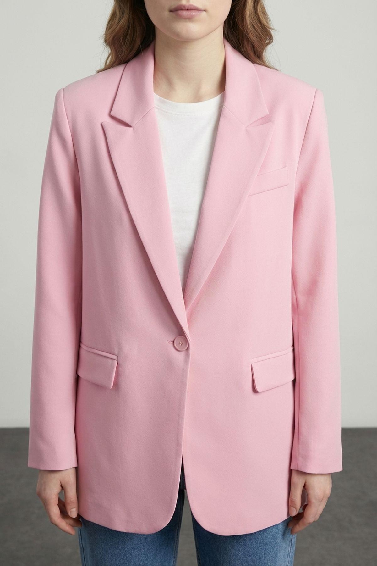 Quzu Oversize Blazer Ceket Pembe